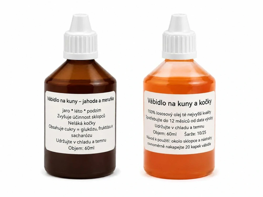 Celoroční sada vábidel na kuny FRUIT + SALMON – 2×60 ml