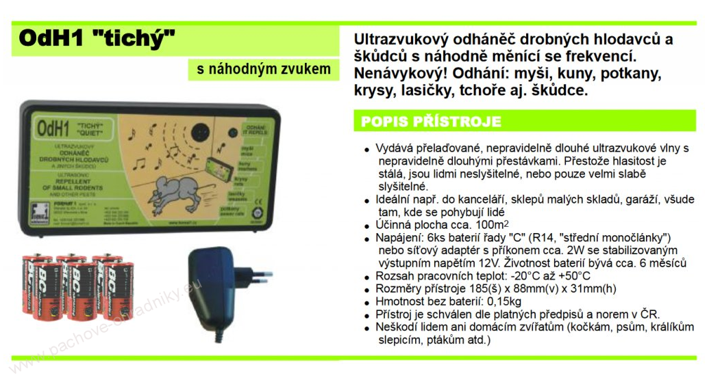OdH1 tichý ultrazvukový odpuzovač myší a kun.  Včetně zdroje!