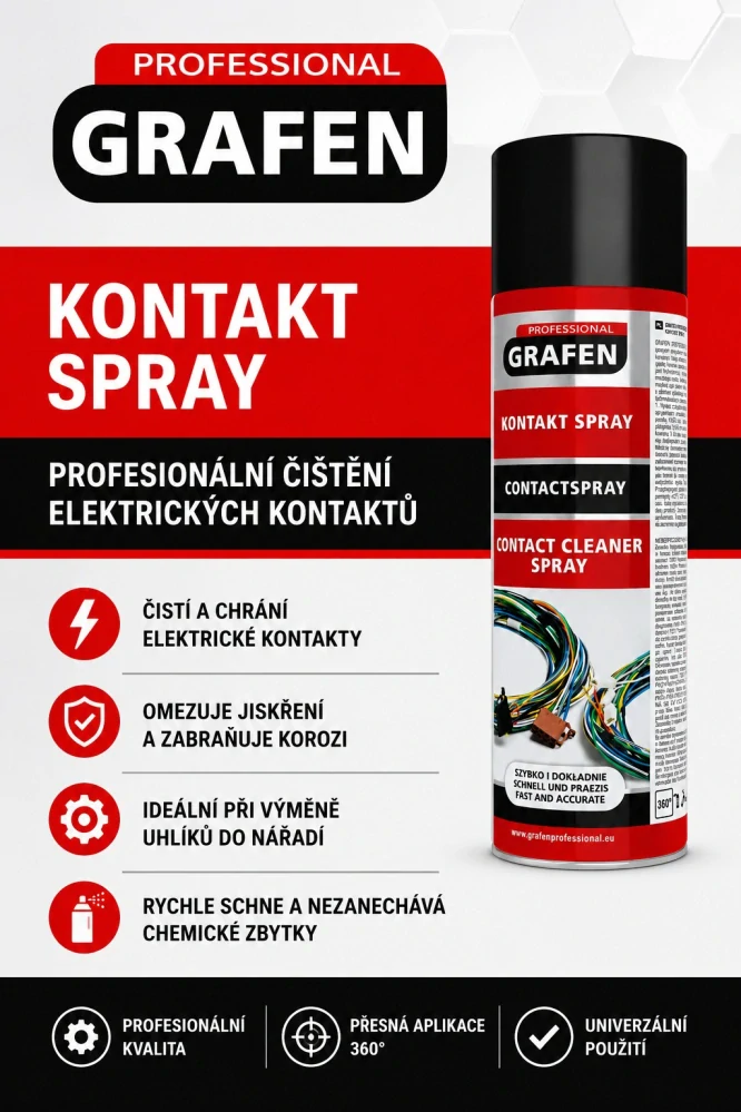 Čistící sprej na kontakty Grafen Professional 500 ml – doporučený při výměně uhlíků 