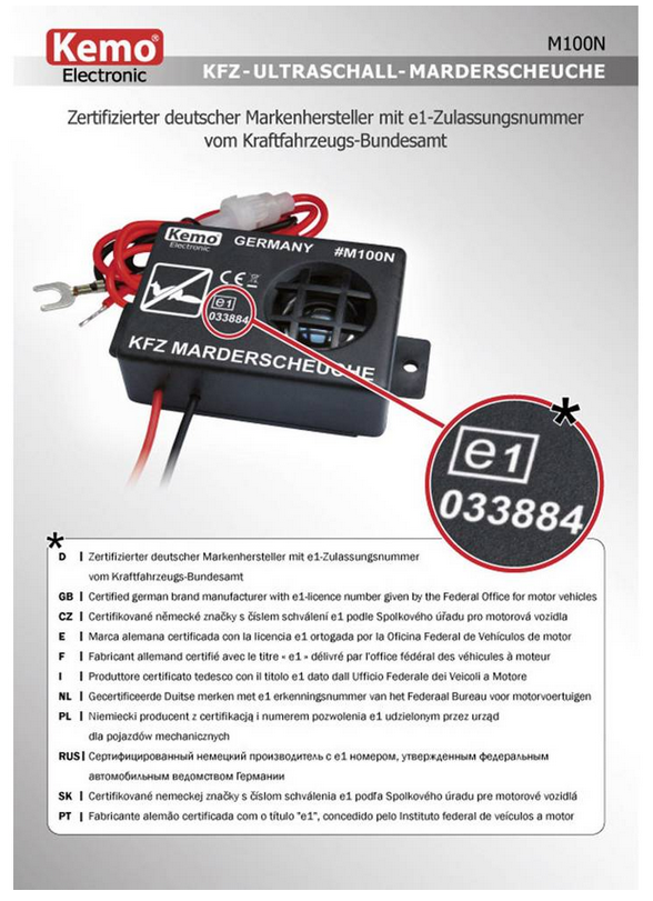 Kemo M100N odpuzovač kun DO AUTA